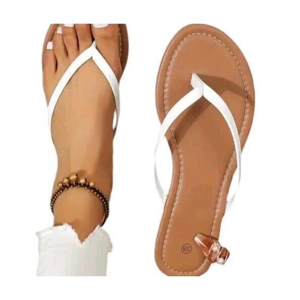 Women's (Beach)-(Flat)-(Flip Flops)-(White/Brown)-(Size 8)-(New)-$20.00 - Picture 6 of 6